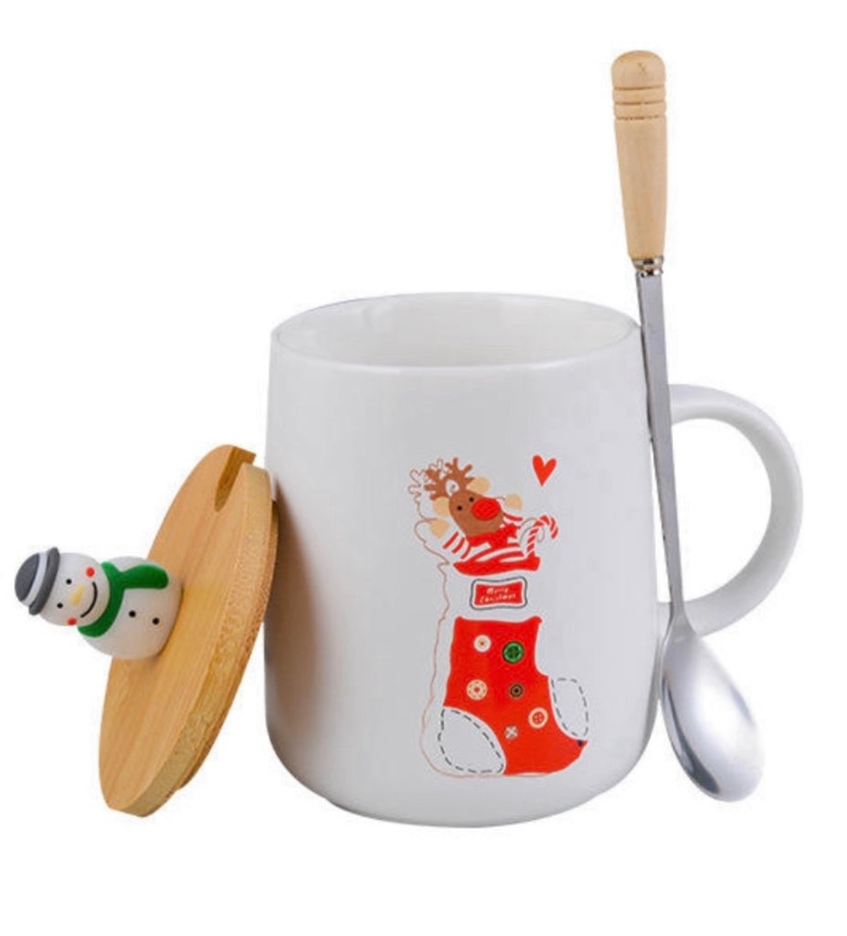 Christmas Porcelain Gift Mug with Lid & Spoon - Rumi Herbal Tea