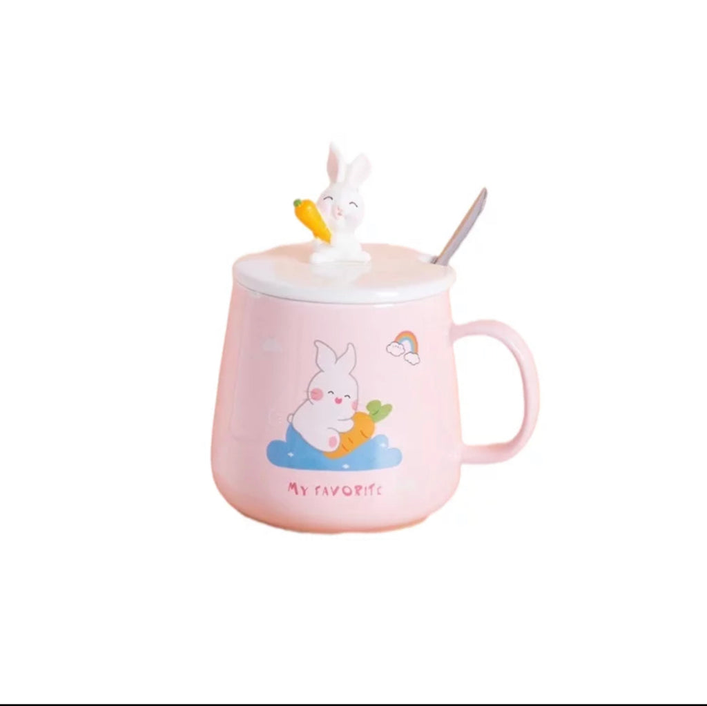 Unique Design Ceramic Cartoon Rabbit Mug with Lid & Spoon - Rumi Herbal Tea