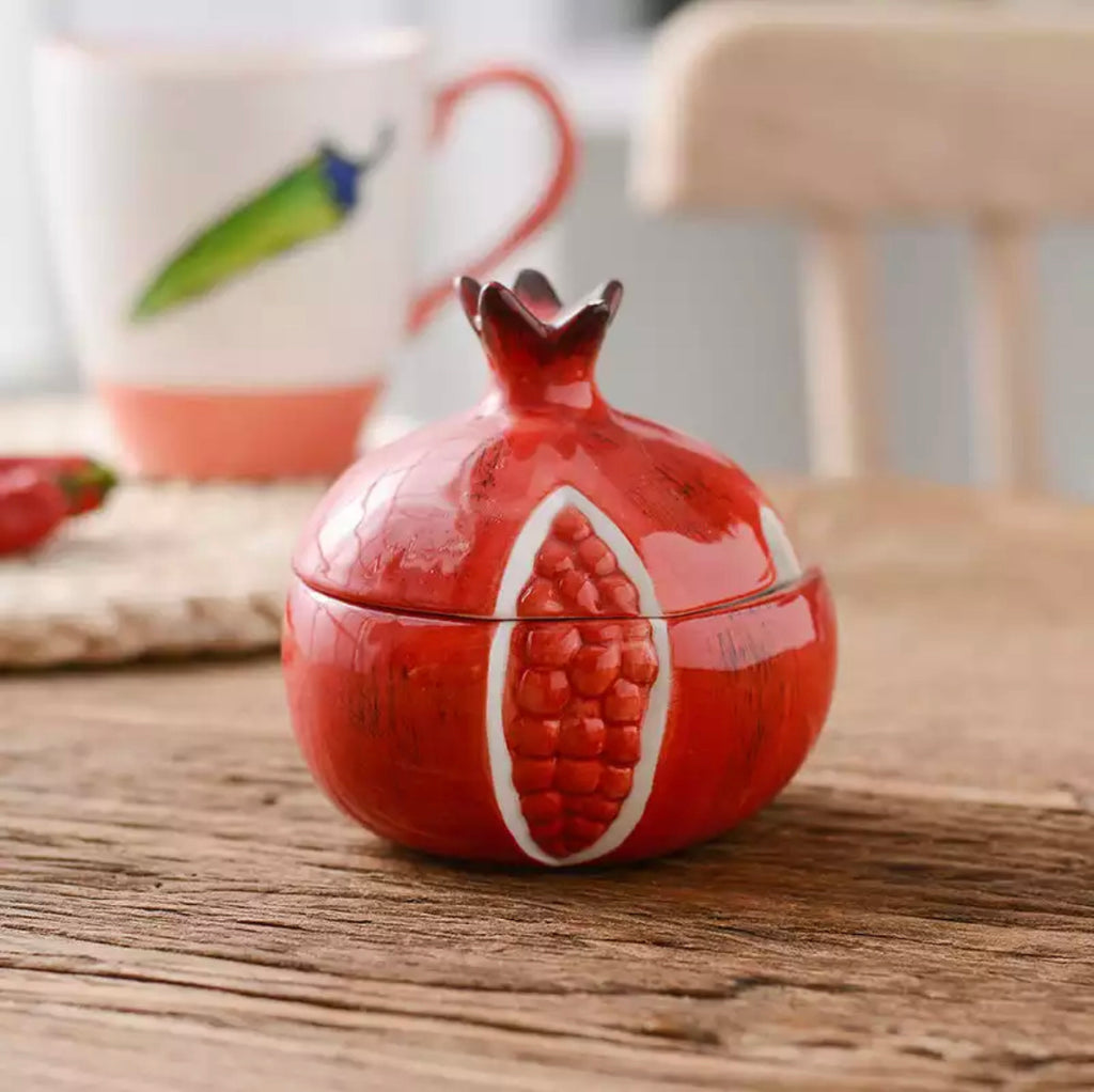 Porcelain Fruit Design, Sugar, Salt, Spice, Honey Bowl With Spoon - Rumi Herbal Tea