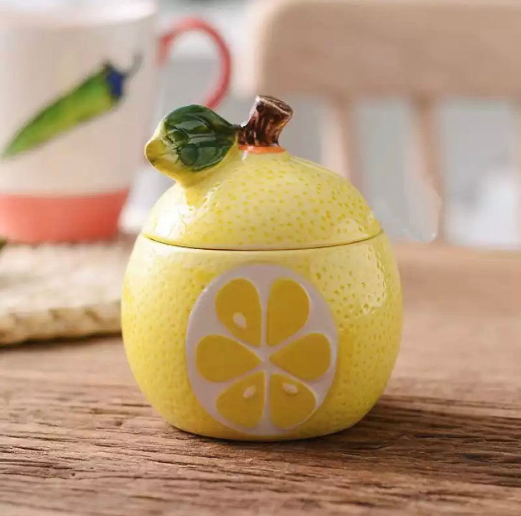 Porcelain Fruit Design, Sugar, Salt, Spice, Honey Bowl With Spoon - Rumi Herbal Tea