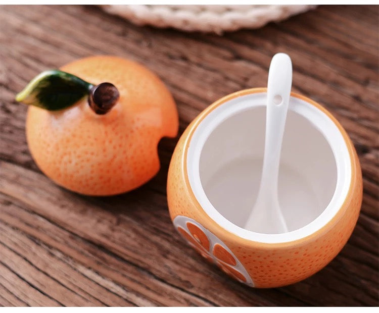 Porcelain Fruit Design, Sugar, Salt, Spice, Honey Bowl With Spoon - Rumi Herbal Tea